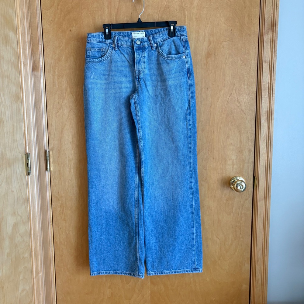 We The Free Wide Leg Jeans Women 28 Blue High Rise Button Fly Denim Pants